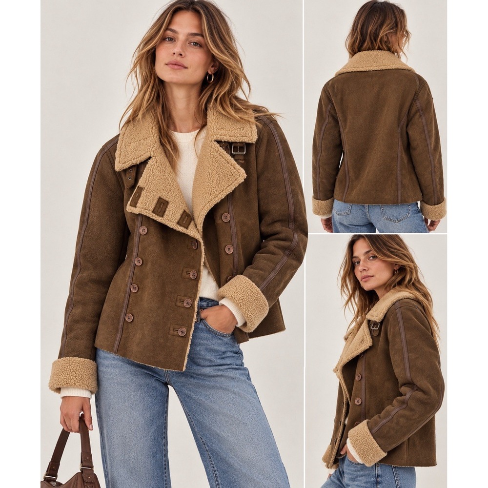Vintage Sundance Y2K/L Suede Leather Shearling Tan Brown Coat Jacket